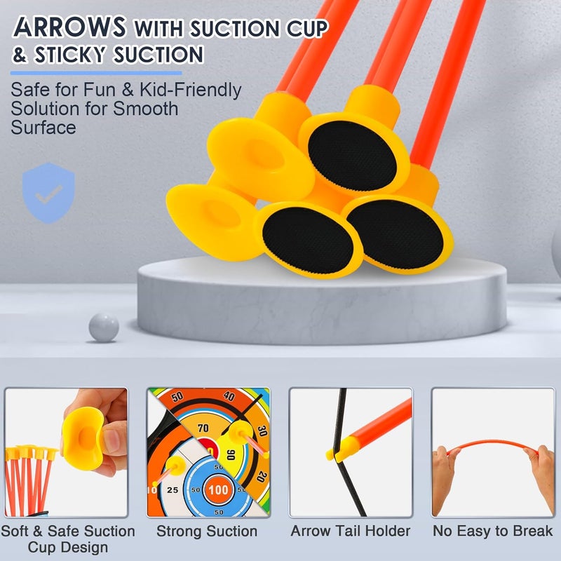 Handwell 2 Pack Bow and Arrow Set with 29in Large Dart Board, LED Light Up Archery Set for Kids with 20 Suction Cup Arrows&12 Sticky Balls Standing Target Indoor Outdoor Toys Must Have for Boys Girls 3-12 yo - Image 2
